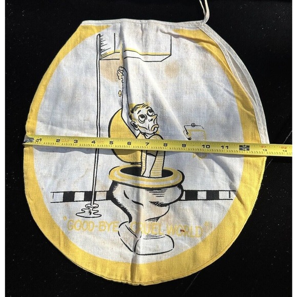 Vintage 1950’s Linen Novelty Toilet Seat Cover No Butts Double Sided Yellow - Picture 3 of 8